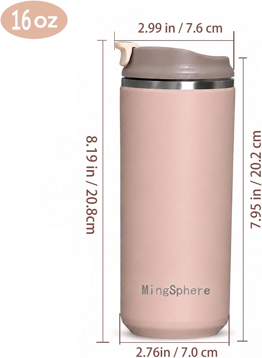 16oz Insulated Stainless Steel Coffee Cup with Flip Lid,Beige | Travel Coffee Mug Leak Resistant Lid Wide Mouth Keeps Drinks Hot or Cold, Easy Cleaning