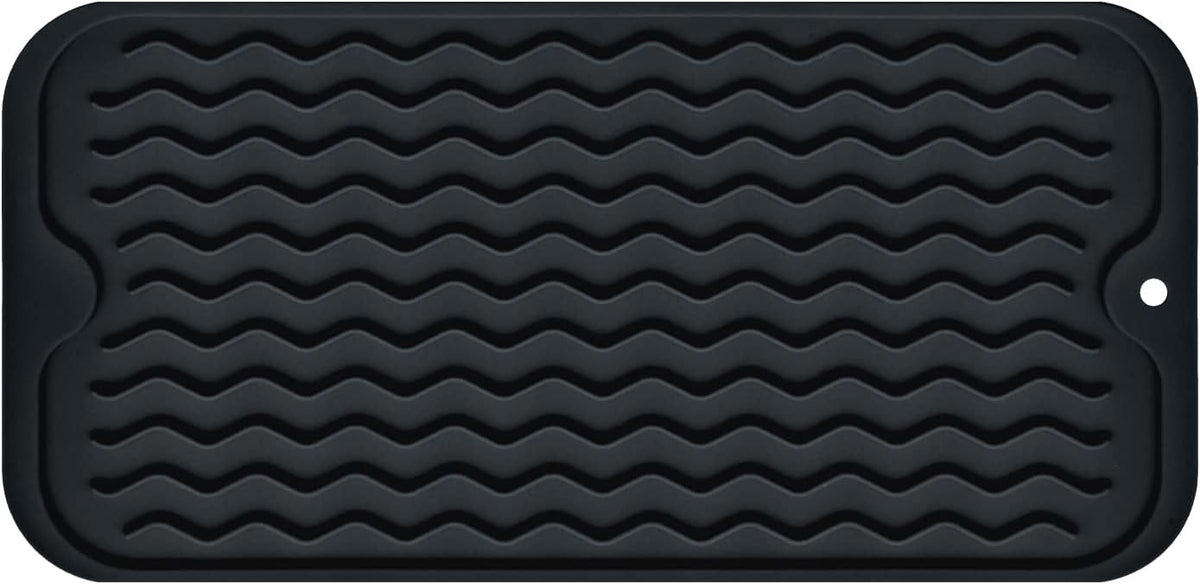 Silicone Dish Drying Mat, Non-Slip Easy Clean Sink Mat, Black, 12" x 6"