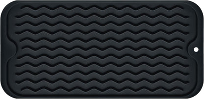 Silicone Dish Drying Mat, Non-Slip Easy Clean Sink Mat, Black, 12" x 6"