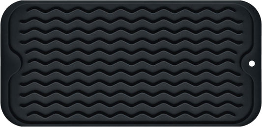 Silicone Dish Drying Mat, Non-Slip Easy Clean Sink Mat, Black, 12" x 6"