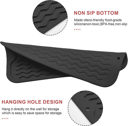 Silicone Dish Drying Mat, Non-Slip Easy Clean Sink Mat, Black, 12" x 6"