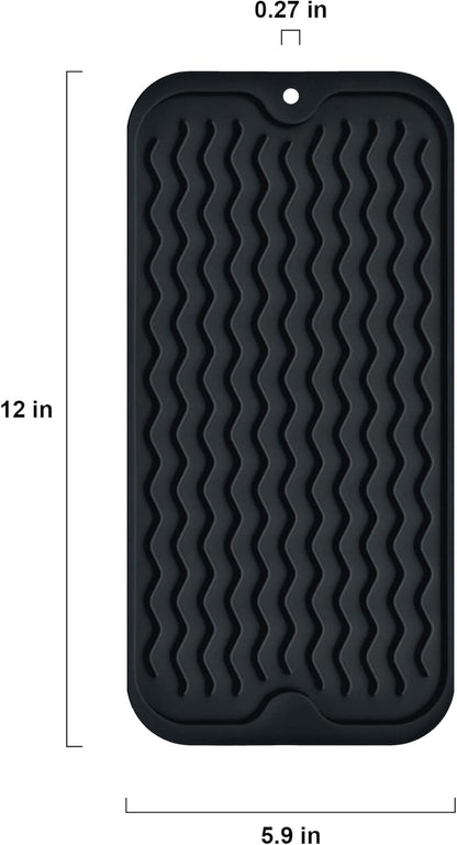 Silicone Dish Drying Mat, Non-Slip Easy Clean Sink Mat, Black, 12" x 6"