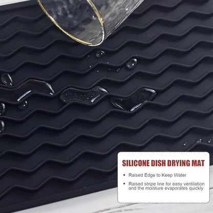 Silicone Dish Drying Mat, Non-Slip Easy Clean Sink Mat, Black, 12" x 6"
