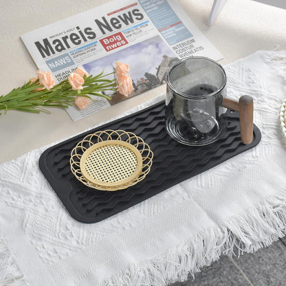 Silicone Dish Drying Mat, Non-Slip Easy Clean Sink Mat, Black, 12" x 6"