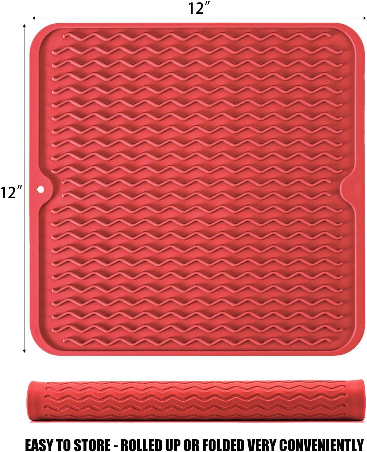 Silicone Dish Drying Mat, Non-Slip Easy Clean Sink Mat, Black, 12" x 6"