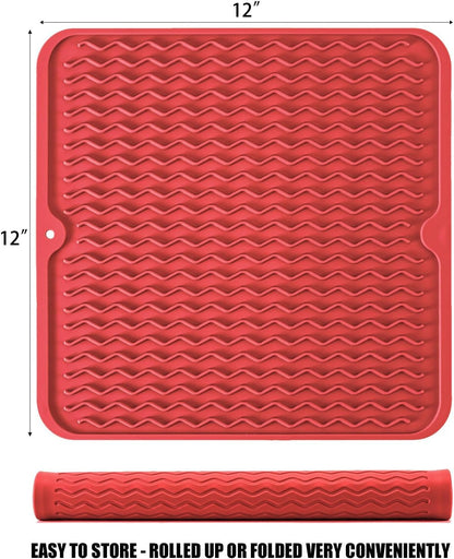 Silicone Dish Drying Mat, Non-Slip Easy Clean Sink Mat, Black, 12" x 6"