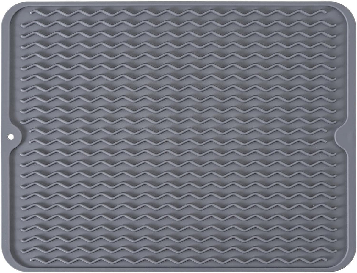 Silicone Dish Drying Mat, Non-Slip Easy Clean Sink Mat, Black, 12" x 6"