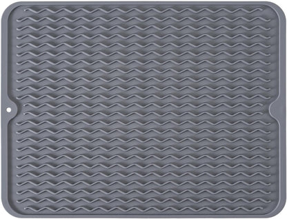 Silicone Dish Drying Mat, Non-Slip Easy Clean Sink Mat, Black, 12" x 6"