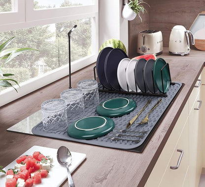Silicone Dish Drying Mat, Non-Slip Easy Clean Sink Mat, Black, 12" x 6"