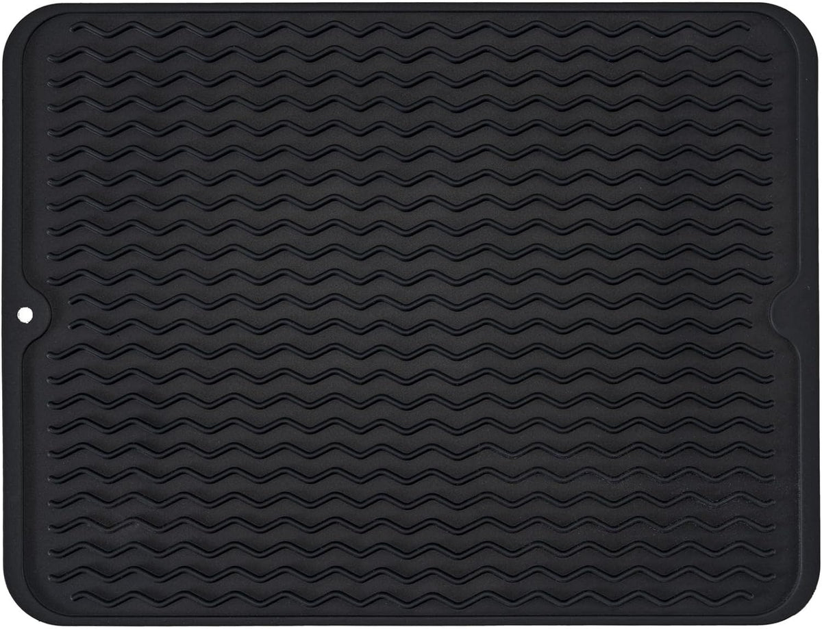 Silicone Dish Drying Mat, Non-Slip Easy Clean Sink Mat, Black, 12" x 6"