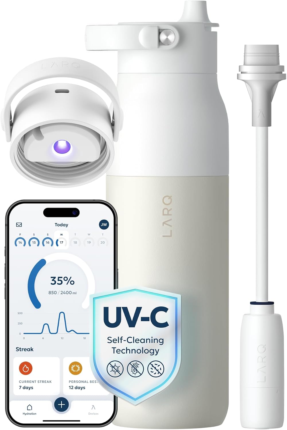 PureVis 2 Smart UV-C Self-Cleaning Insulated Water Bottle Filter Straw