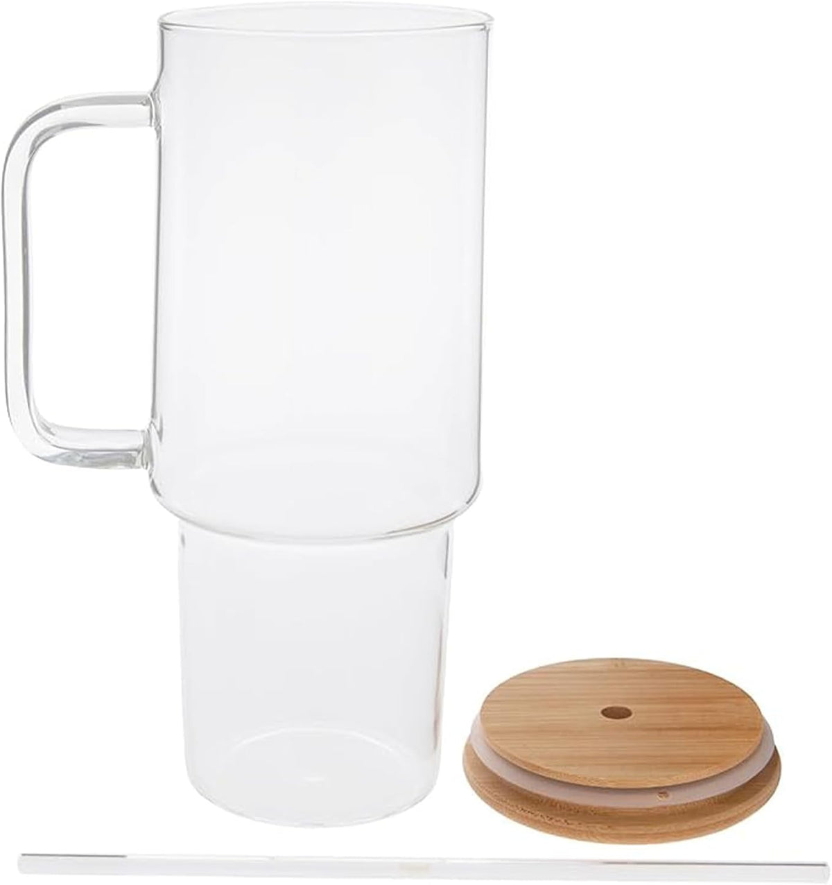 Jumbo Clear Glass Tumbler With Straw And Bamboo Lid 40 Oz