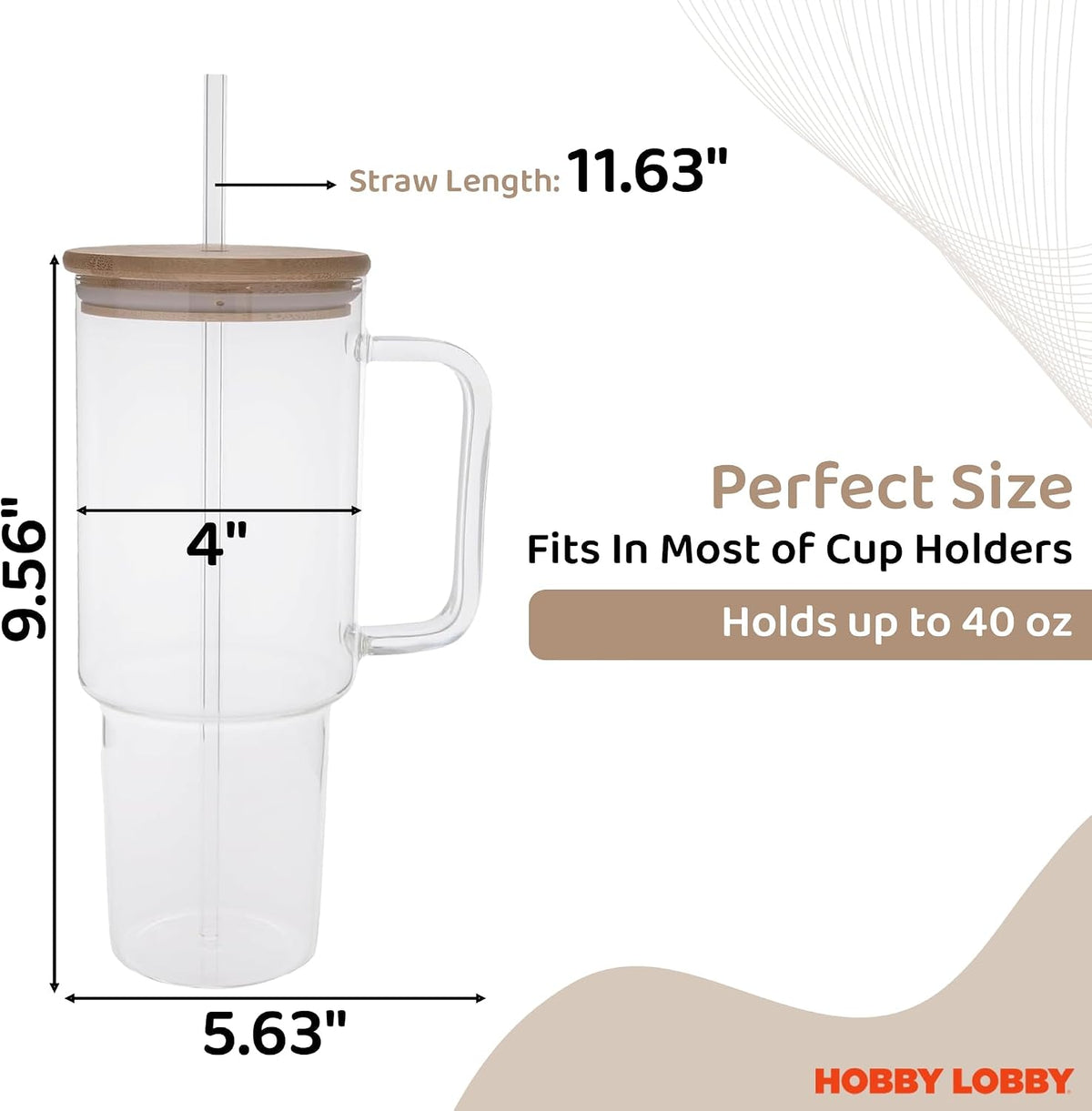 Jumbo Clear Glass Tumbler With Straw And Bamboo Lid 40 Oz