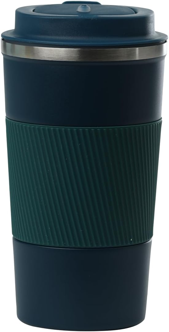 Dominica 18 oz Travel Coffee Mug - Double Wall Vacuum Insulated Stainless Steel Tumbler with Flip Lid, Leak-Proof Coffee Cup with Non-Slip Silicone Base, Hot & Cold Drink Container