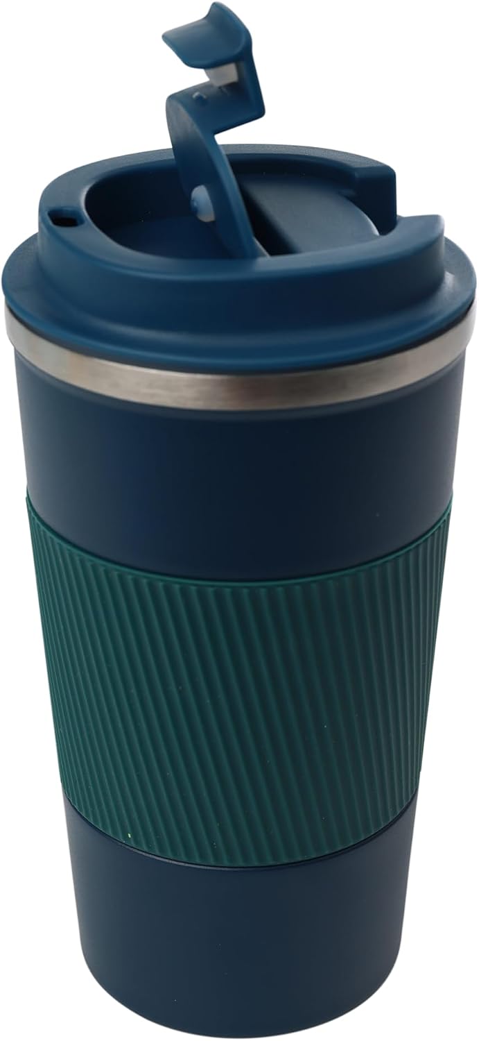 Dominica 18 oz Travel Coffee Mug - Double Wall Vacuum Insulated Stainless Steel Tumbler with Flip Lid, Leak-Proof Coffee Cup with Non-Slip Silicone Base, Hot & Cold Drink Container