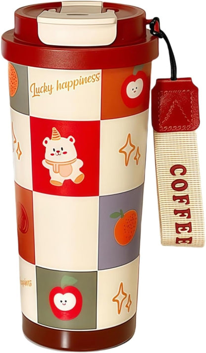16 oz Coffee Travel Mug, Cute Coffee Tumbler with Lid | Stainless Steel Insulated Water Bottle, Double Wall Vacuum, Leakproof, Portable, Hot & Cold Drinks