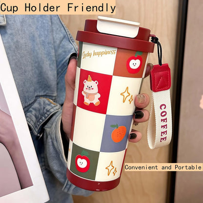 16 oz Coffee Travel Mug, Cute Coffee Tumbler with Lid | Stainless Steel Insulated Water Bottle, Double Wall Vacuum, Leakproof, Portable, Hot & Cold Drinks