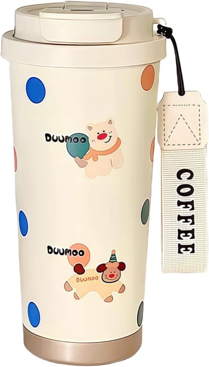 16 oz Coffee Travel Mug, Cute Coffee Tumbler with Lid | Stainless Steel Insulated Water Bottle, Double Wall Vacuum, Leakproof, Portable, Hot & Cold Drinks