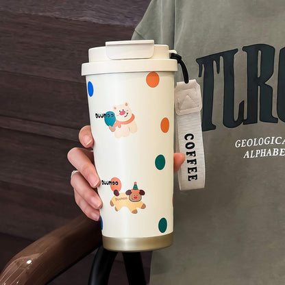 16 oz Coffee Travel Mug, Cute Coffee Tumbler with Lid | Stainless Steel Insulated Water Bottle, Double Wall Vacuum, Leakproof, Portable, Hot & Cold Drinks