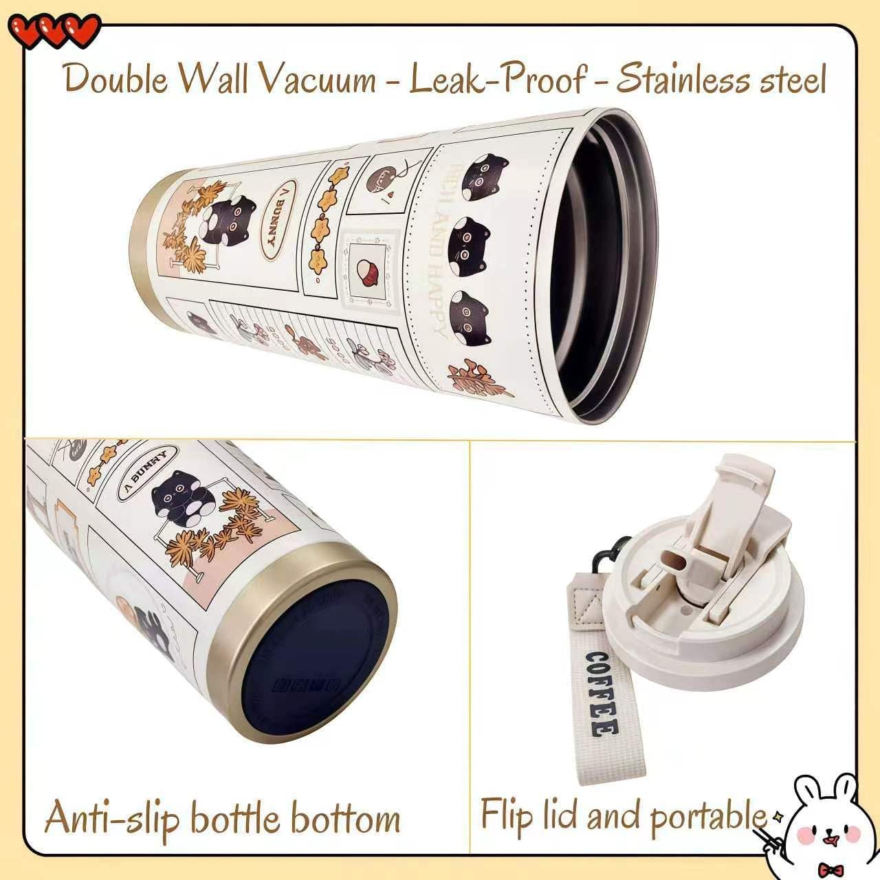 16 oz Coffee Travel Mug, Cute Coffee Tumbler with Lid | Stainless Steel Insulated Water Bottle, Double Wall Vacuum, Leakproof, Portable, Hot & Cold Drinks