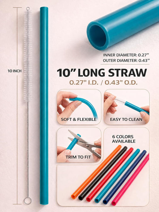12 Pcs Eco Friendly Silicone Straws with 2 cleaning Brushes,Reusable Silicone Drinking Straws,for 30oz and 20oz Tumblers,Yeti, Ozark, (Pure Multicolor, 10 inches)