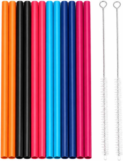 12 Pcs Eco Friendly Silicone Straws with 2 cleaning Brushes,Reusable Silicone Drinking Straws,for 30oz and 20oz Tumblers,Yeti, Ozark, (Pure Multicolor, 10 inches)