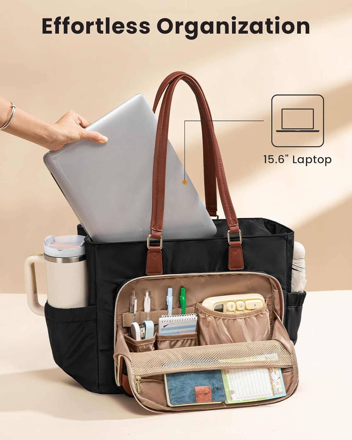 Lunch Tote Bag for Women, Work Bag with Insulated Lunch Compartment 15.6 Inch Laptop Bag with Cup Holder Large Lunch Bag for Teacher, Nurse, Office, Travel, College, Daily