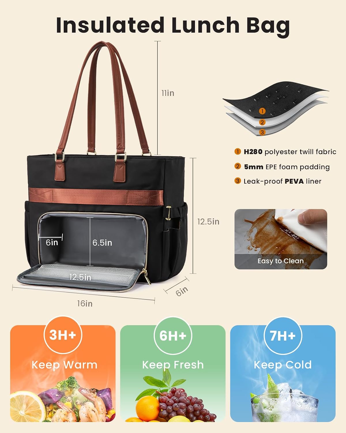 Lunch Tote Bag for Women, Work Bag with Insulated Lunch Compartment 15.6 Inch Laptop Bag with Cup Holder Large Lunch Bag for Teacher, Nurse, Office, Travel, College, Daily