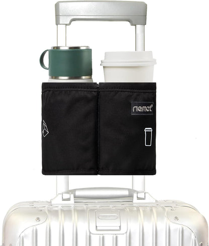 Luggage Travel Cup Holder Free Hand Drink Caddy - Hold Two Coffee Mugs - Fits Roll on Most Suitcase Handles - Gifts for Flight Attendants &Frequent Travelers Accessories Black