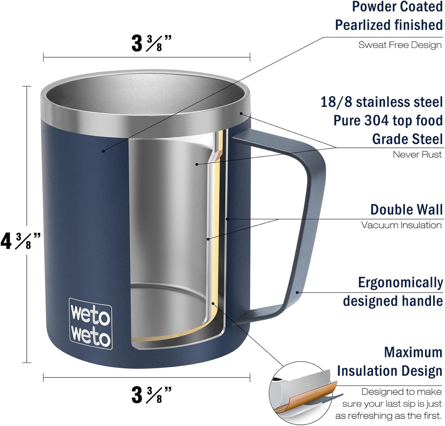 Coffee Mug with Handle, 14oz Insulated Stainless Steel Coffee Travel Mug, Double Wall Vacuum Reusable Coffee Cup with Lid, Powder Coated Rose Gold