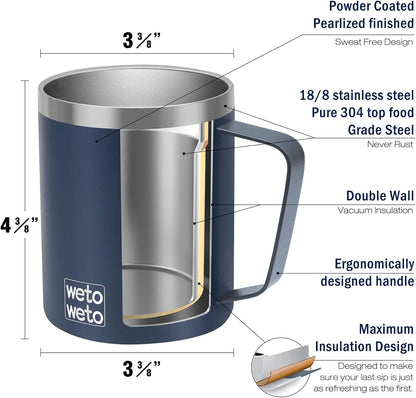 Coffee Mug with Handle, 14oz Insulated Stainless Steel Coffee Travel Mug, Double Wall Vacuum Reusable Coffee Cup with Lid, Powder Coated Rose Gold