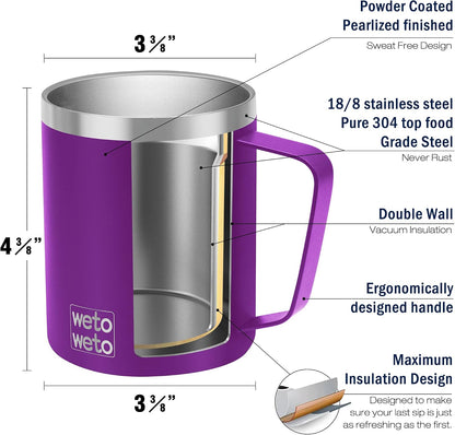 Coffee Mug with Handle, 14oz Insulated Stainless Steel Coffee Travel Mug, Double Wall Vacuum Reusable Coffee Cup with Lid, Powder Coated Rose Gold