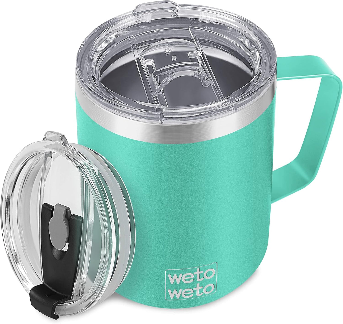 Coffee Mug with Handle, 14oz Insulated Stainless Steel Coffee Travel Mug, Double Wall Vacuum Reusable Coffee Cup with Lid, Powder Coated Rose Gold