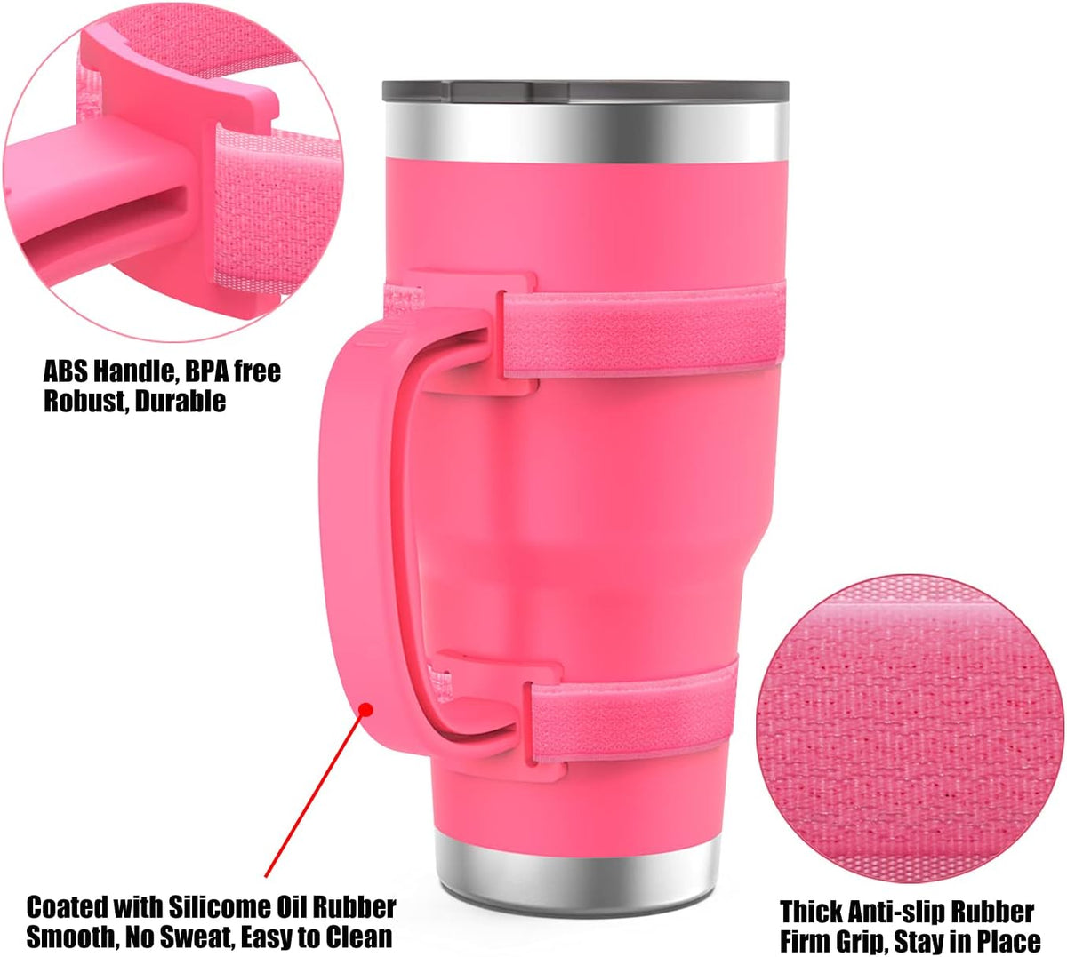 11 Colors Anti-Slip Adjustable Tumbler Cup Handle Fit 20 Oz to 44 Oz of YETI, RTIC, Ozark Trail, Simple Modern, SIC, SUNWILL, Tervis and More Brand Travel Tumbler Cup Mug NO Brand Limitid Black