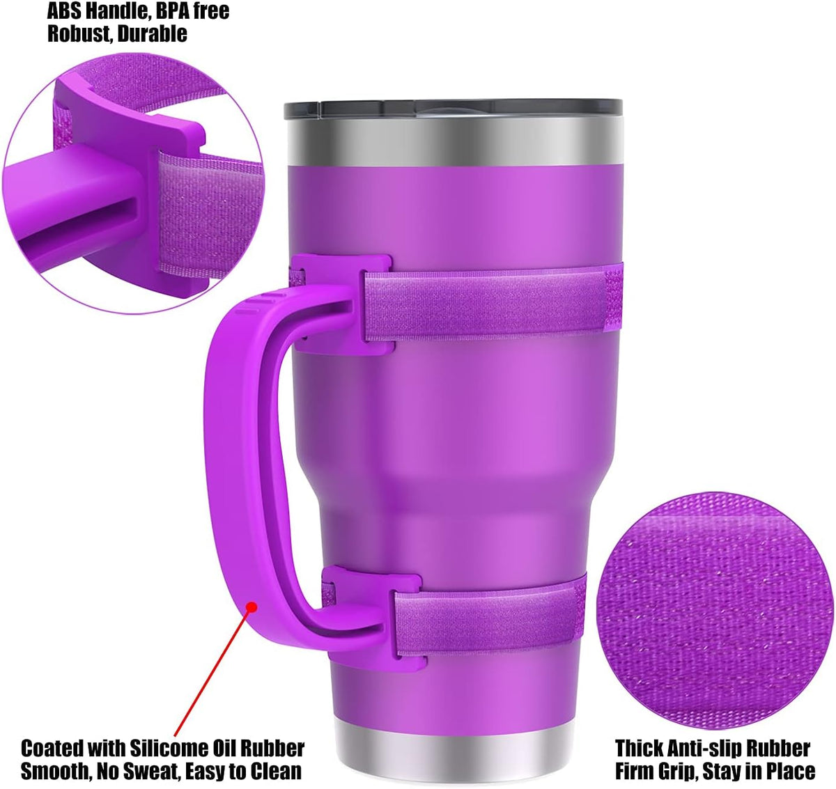 11 Colors Anti-Slip Adjustable Tumbler Cup Handle Fit 20 Oz to 44 Oz of YETI, RTIC, Ozark Trail, Simple Modern, SIC, SUNWILL, Tervis and More Brand Travel Tumbler Cup Mug NO Brand Limitid Black