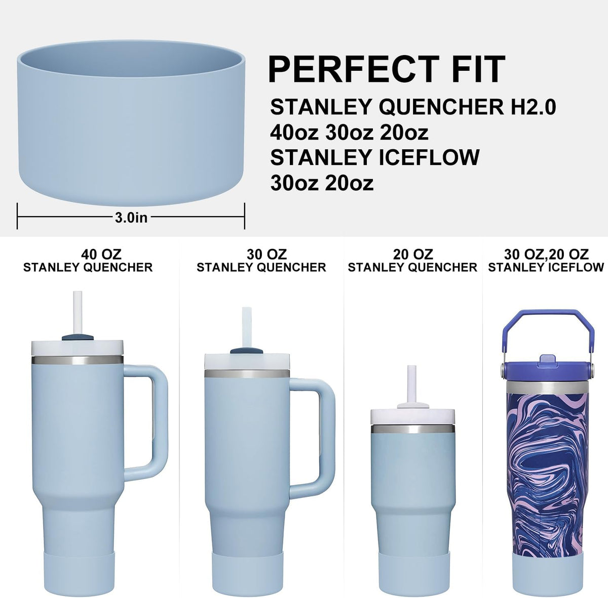 Protective Silicone Boot Sleeve Cover for Stanley Quencher H2.0 40 30 20 oz & IceFlow Flip 30 20 oz