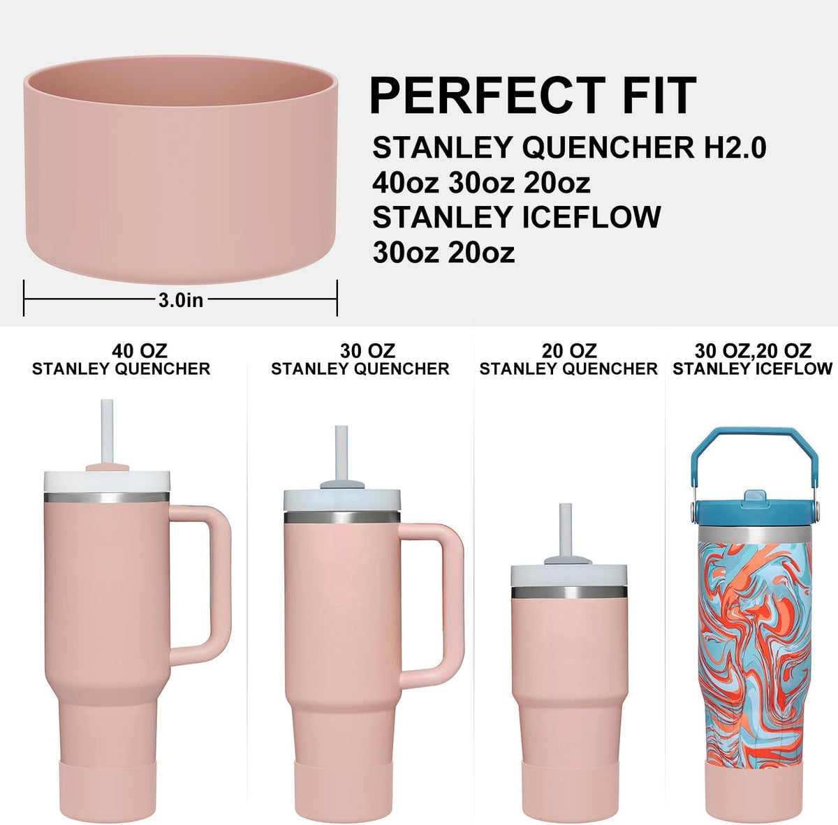 Protective Silicone Boot Sleeve Cover for Stanley Quencher H2.0 40 30 20 oz & IceFlow Flip 30 20 oz