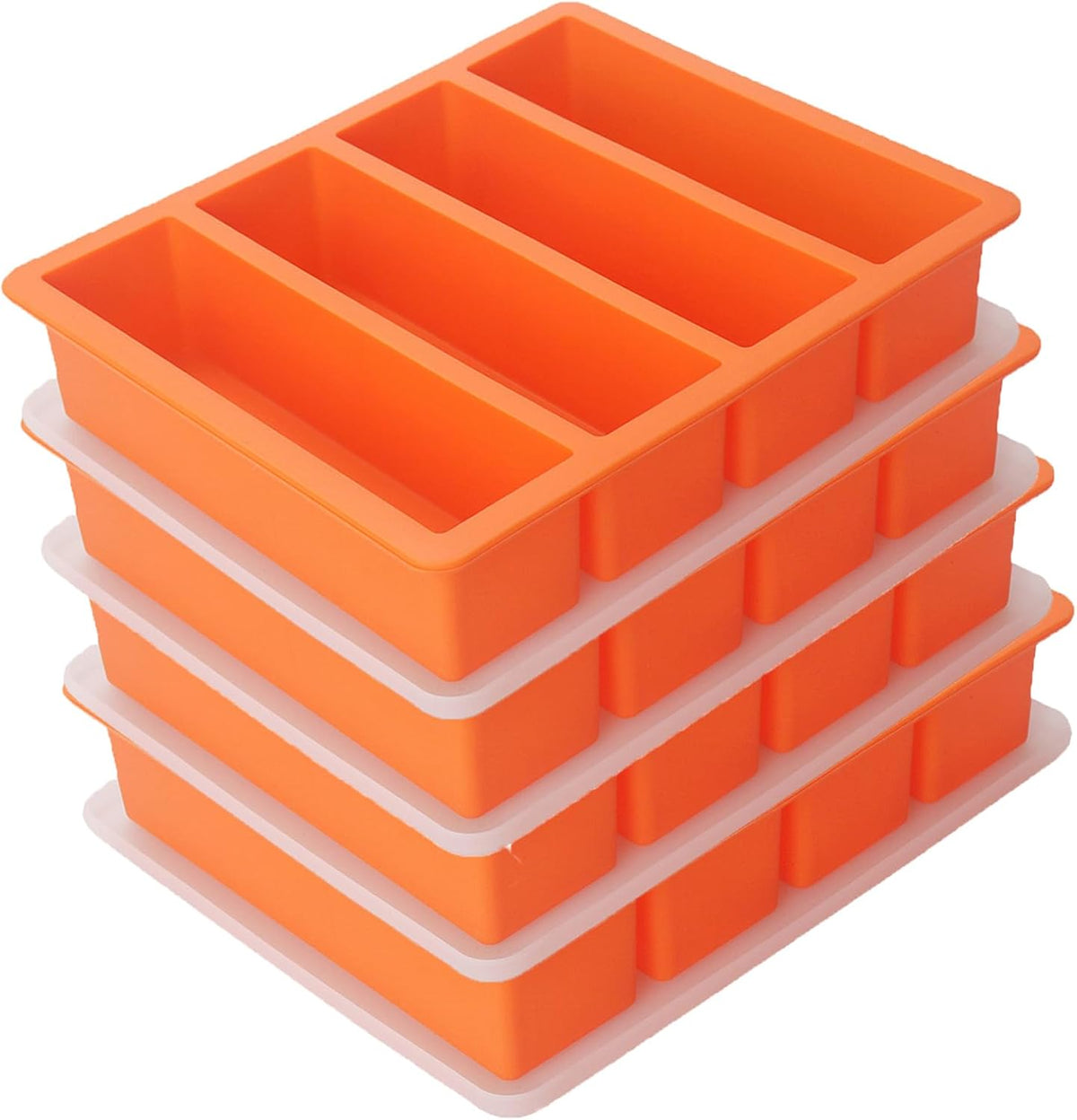 Large and Long Ice Cube Tray Silicone Freezing Container Sticks with Lid for Whiskey, Water Bottle, Food Leftovers and Baking(Orange)