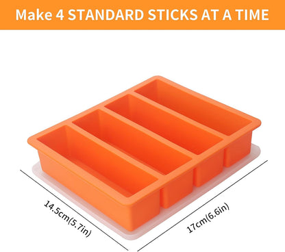 Large and Long Ice Cube Tray Silicone Freezing Container Sticks with Lid for Whiskey, Water Bottle, Food Leftovers and Baking(Orange)