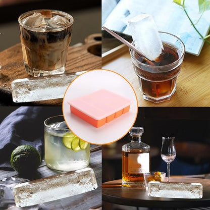 Large and Long Ice Cube Tray Silicone Freezing Container Sticks with Lid for Whiskey, Water Bottle, Food Leftovers and Baking(Orange)