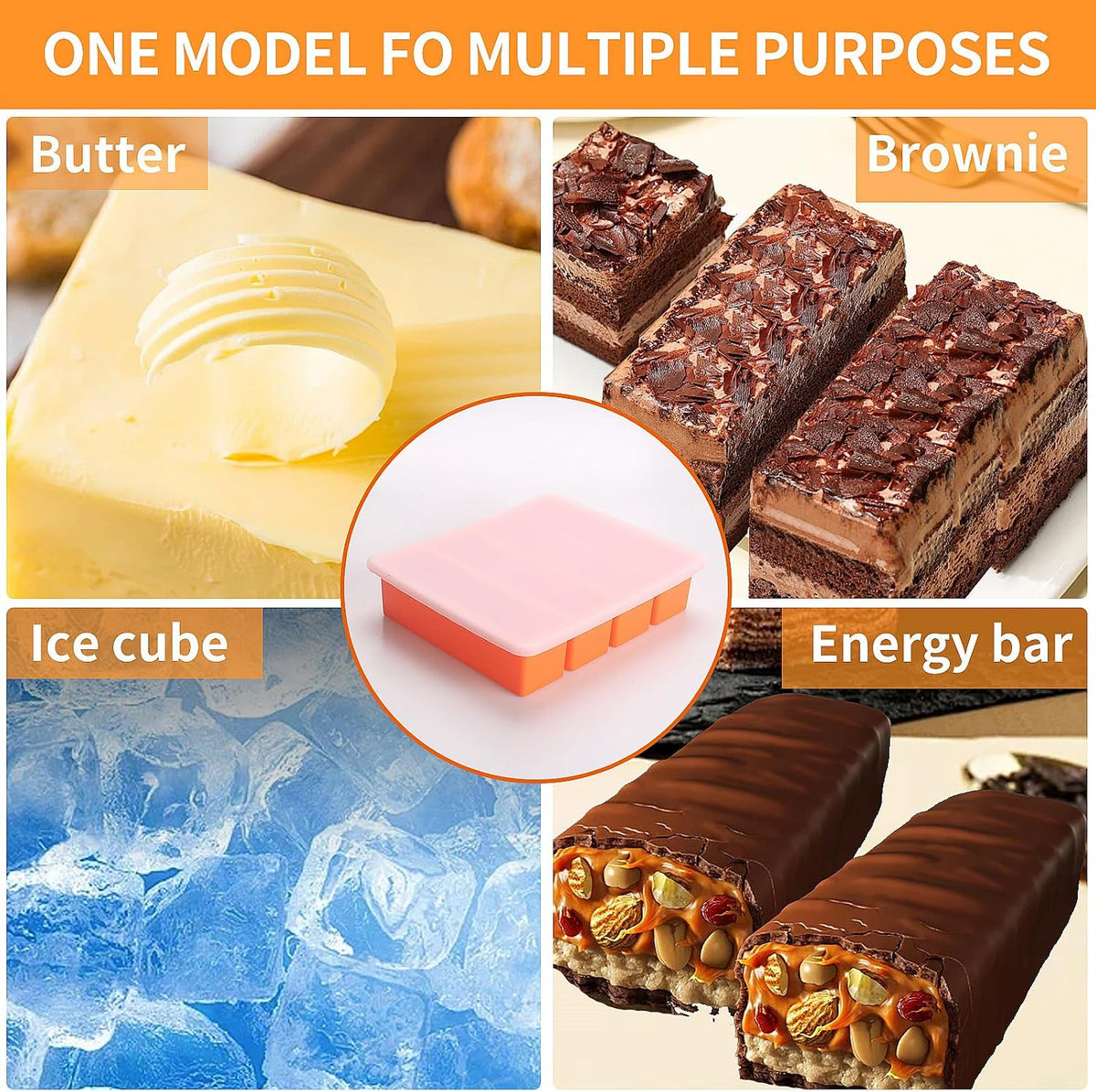 Large and Long Ice Cube Tray Silicone Freezing Container Sticks with Lid for Whiskey, Water Bottle, Food Leftovers and Baking(Orange)