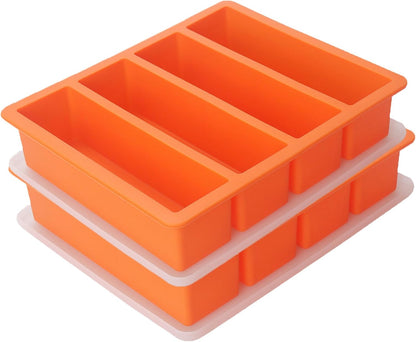 Large and Long Ice Cube Tray Silicone Freezing Container Sticks with Lid for Whiskey, Water Bottle, Food Leftovers and Baking(Orange)