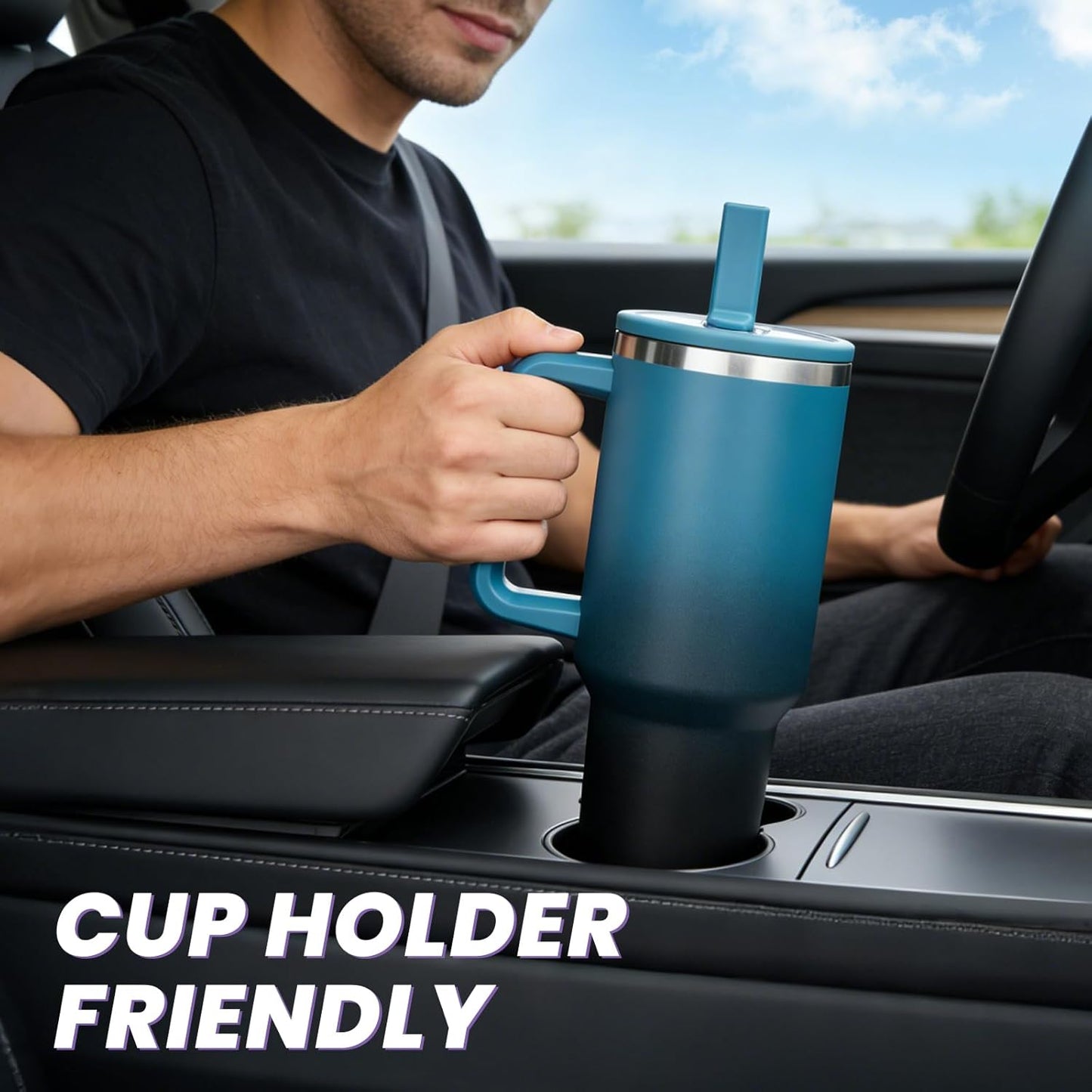 40 oz Leak-Proof Travel Tumbler with Handle & Flip Straw - Insulated Stainless Steel Mug Keeps Drinks Cold 34 Hours & Hot 10 Hours, Water Bottle Fits Car Cup Holder for All-Day Hydration at Work, Gym