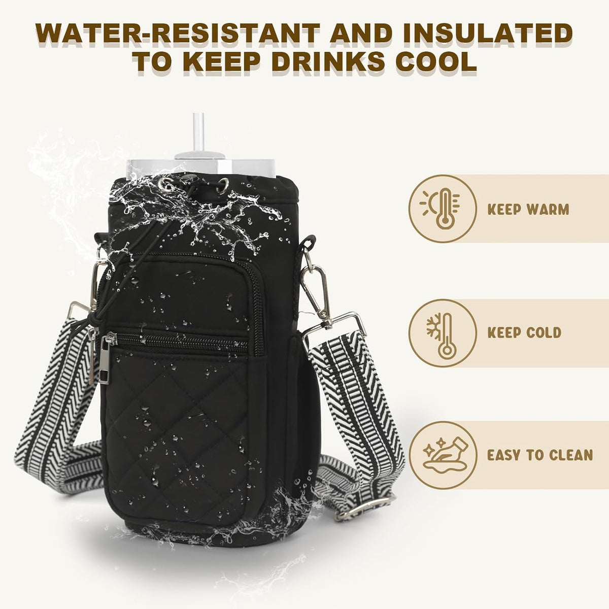 Water Bottle Holder with Strap, 32oz 40oz Insulated Carrier Bag