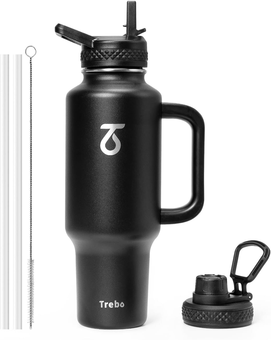 Trebo Insulated Water Bottle 40 oz Fits in Car Cup Holder with Side Handle