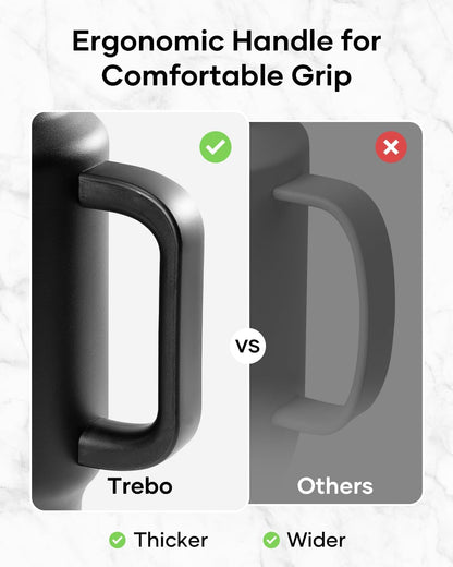 Trebo Insulated Water Bottle 40 oz Fits in Car Cup Holder with Side Handle