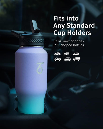 Trebo Insulated Water Bottle 40 oz Fits in Car Cup Holder with Side Handle