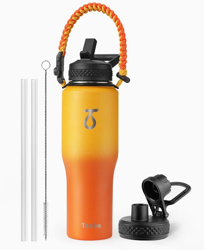 Trebo Insulated Water Bottle 40 oz Fits in Car Cup Holder with Side Handle