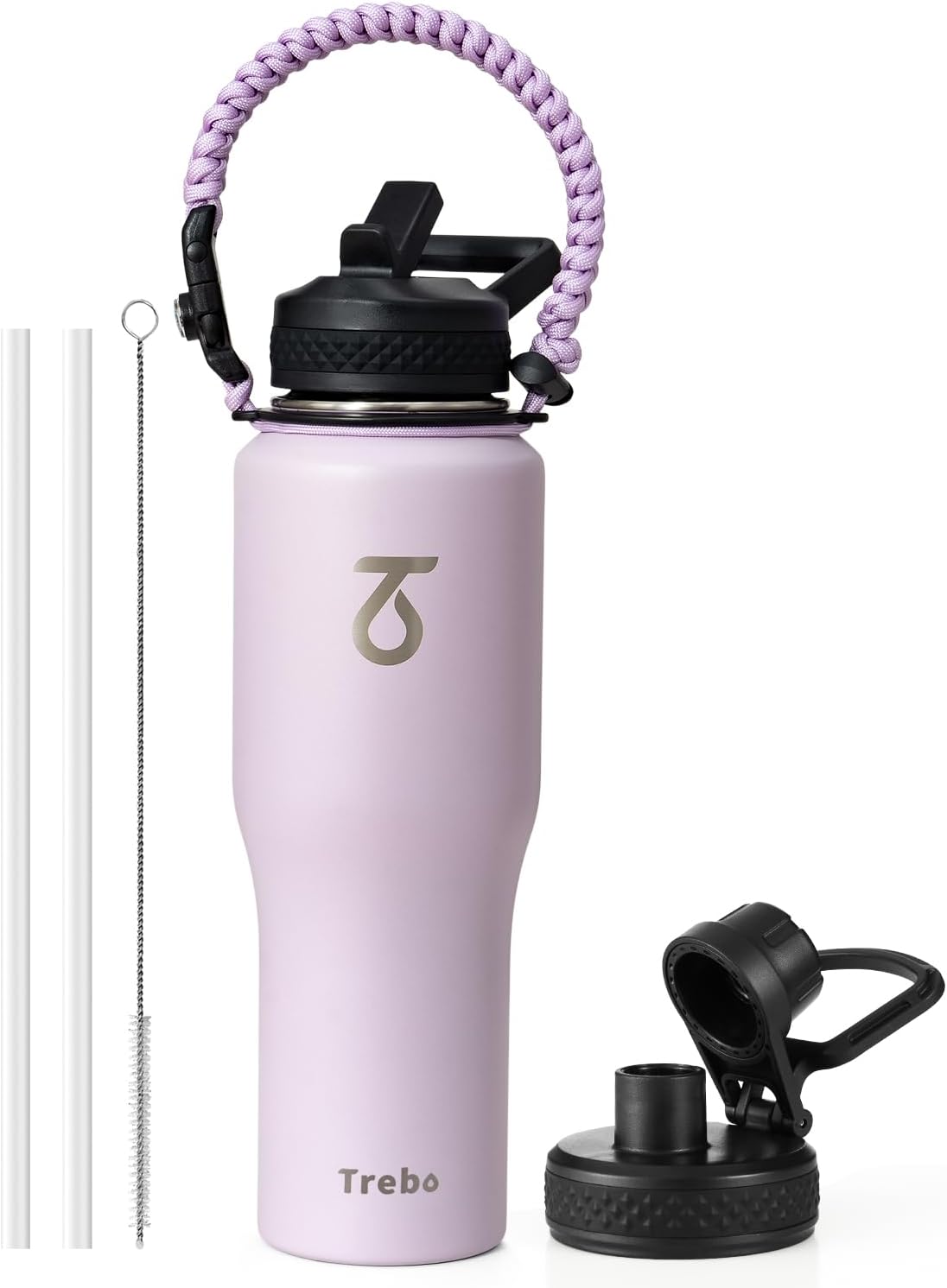 Trebo Insulated Water Bottle 40 oz Fits in Car Cup Holder with Side Handle