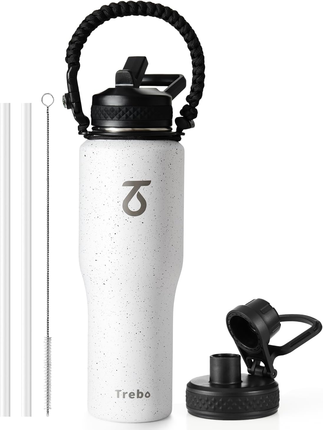 Trebo Insulated Water Bottle 40 oz Fits in Car Cup Holder with Side Handle